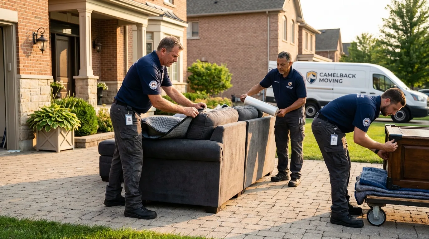 Large estate moving crew wrapping furniture in Derry, PA